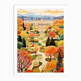 Schonbrunn Palace Gardens, Austria In Autumn Fall Illustration 2 Art Print
