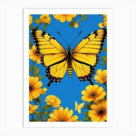 Butterfly On Daisies Art Print