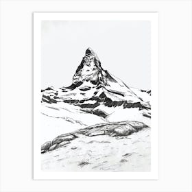 Matterhorn Switzerland Italy Line Drawing 6 Art Print