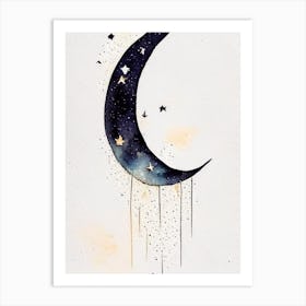 Crescent Moon And Star Symbol Minimal Watercolour Art Print