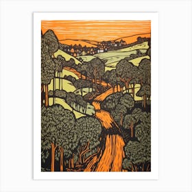 Tuscany Italy Linocut Illustration Style 3 Art Print