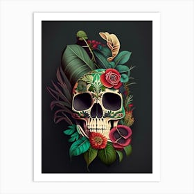 Sugar Skull Day Of The Dead Inspired Skull 1 Botanical Art Print