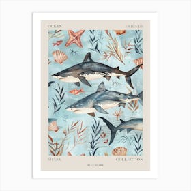 Pastel Blue Shark Watercolour Seascape Pattern 5 Poster Art Print