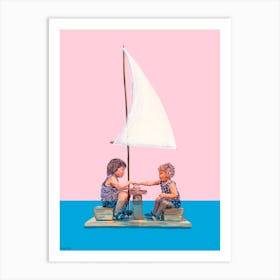 Kids In A Boat Art Print