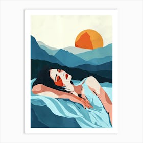 Woman Sleeping In The Mountains, Minimalism Art Print