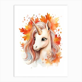 Unicorn Watercolour In Autumn Colours 3 Art Print