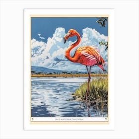 Greater Flamingo Lake Manyara Tanzania Tropical Illustration 3 Poster Art Print