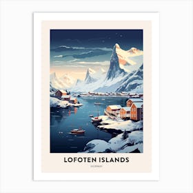 Winter Night  Travel Poster Lofoten Islands Norway 2 Art Print