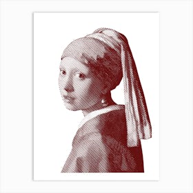 Girl with a Pearl Earring Dark Red Art Print