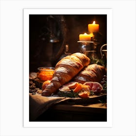 Christmas With Croissants And Fruit Art Print