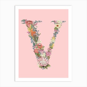 V Pink Alphabet Letter Art Print