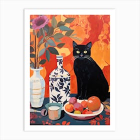 Rose Flower Vase And A Cat, A Painting In The Style Of Matisse 7 Art Print