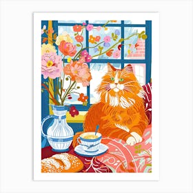 Tea Time With A Persian Cat 3 Art Print
