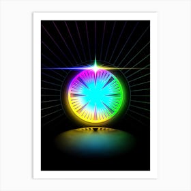 Neon Geometric Glyph in Candy Blue and Pink with Rainbow Sparkle on Black n.0343 Art Print