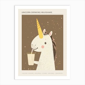 Unicorn Drinking A Milkshake Muted Pastels Poster Art Print