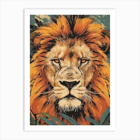 African Lion Portrait Close Up Illustration 3 Art Print