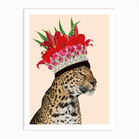 Royal Leopard Wearing Floral Crown In Cream Art Print