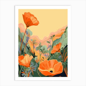 Boho Wildflower Painting California Poppy 2 Art Print