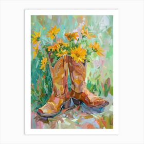 Cowboy Boots And Wildflowers Golden Ragweed Art Print