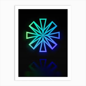 Neon Blue and Green Abstract Geometric Glyph on Black n.0409 Art Print