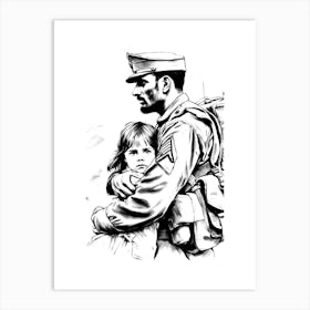 Soldier Holds A Child Art Print