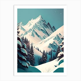 Snowflakes In The Mountains, Snowflakes, Retro Drawing 1 Art Print