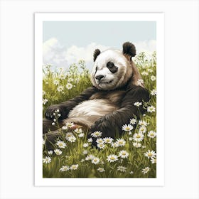 Giant Panda Resting In A Field Of Daisies Storybook Illustration 3 Art Print