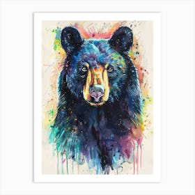 Black Bear Colourful Watercolour 1 Art Print