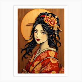 Geisha - Wood Portrait Art Print