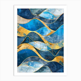 Blue And Gold Abstract Painting 13 Art Print