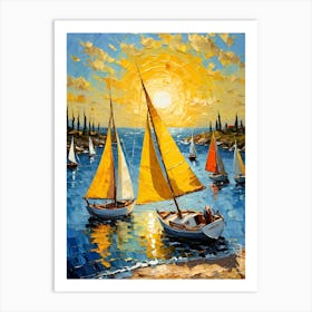 A Small Sailboats Oil Painting 2 Art Print