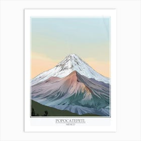 Popocatepetl Mexico Color Line Drawing 1 Poster Art Print