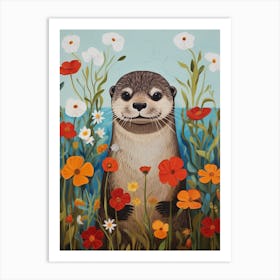 Otter In Flowers 1 Art Print