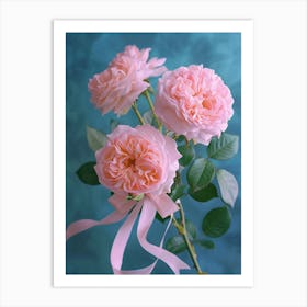 English Roses Painting Rose With A Ribbon 3 Art Print