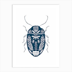 Folk Beetle Dark Blue Art Print