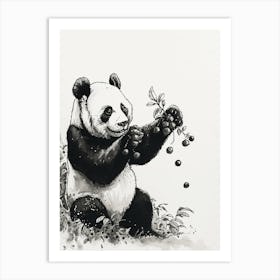 Giant Panda Standing And Reaching For Berries Ink Illustration 1 Art Print