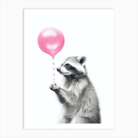 Raccoon With Pink Balloon 1 Art Print