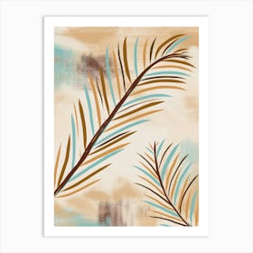 Earth Blue Boho Tropical Palm Leaves Art Print