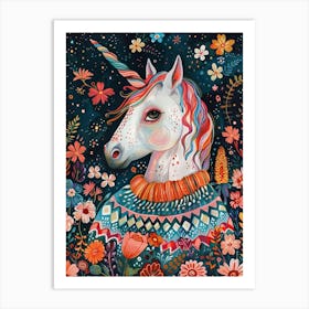 Unicorn In A Knitted Jumper Rainbow Floral Painting 4 Art Print