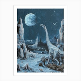 Dinosaur Under The Moon Painting 1 Art Print