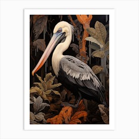 Dark And Moody Botanical Pelican 3 Art Print