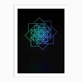 Neon Blue and Green Abstract Geometric Glyph on Black n.0337 Art Print