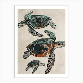 Three Minimalist Vintage Sea Turtles 1 Art Print