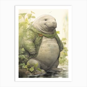 Storybook Animal Watercolour Manatee Art Print