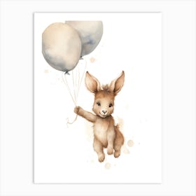 Baby Donkey Flying With Ballons, Watercolour Nursery Art 4 Art Print