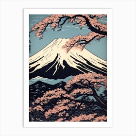 Mount Fuji Japan Linocut Illustration Style 4 Art Print