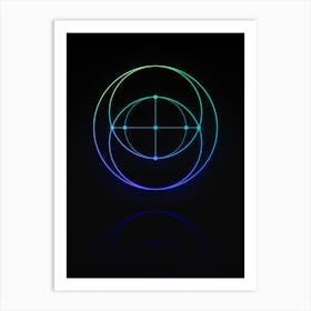 Neon Blue and Green Abstract Geometric Glyph on Black n.0108 Art Print