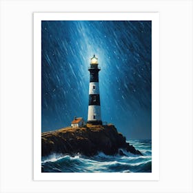 Lighthouse In The Storm Vincent Van Gogh Painting Style Illustration (18) Art Print