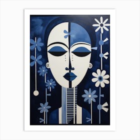 Blue And White Woman With Flowers Art Print