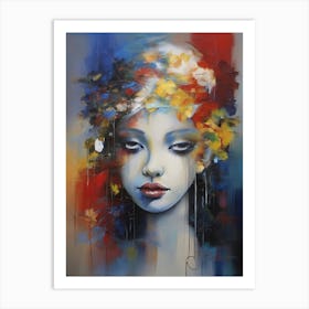 Woman With Flowers On Her Head 3 Art Print